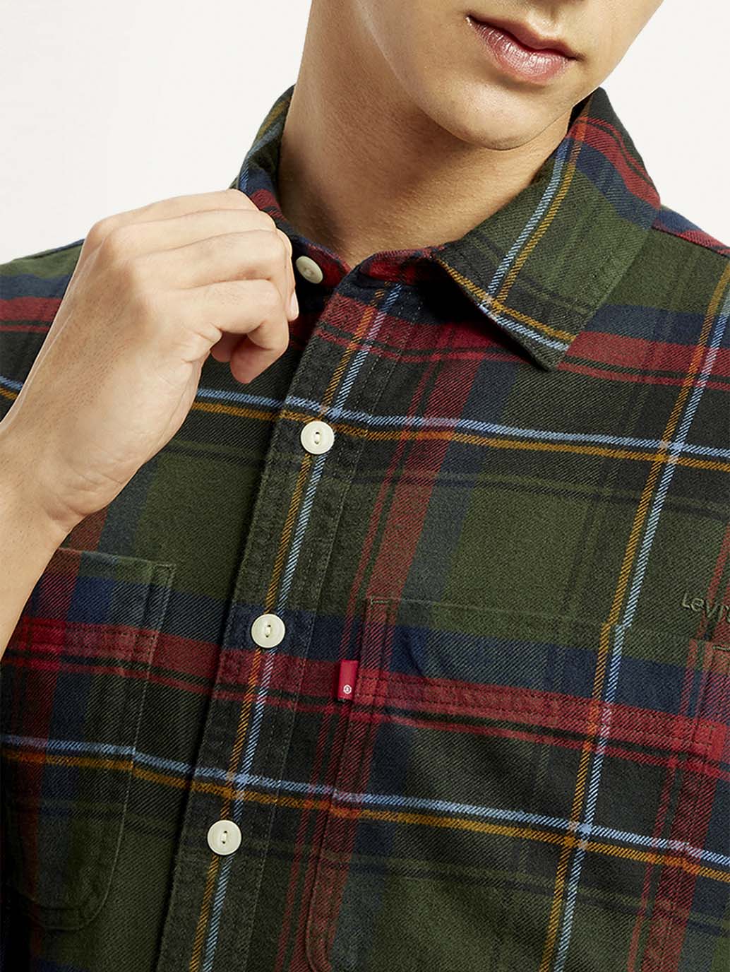Men's Plaid Multicolor Spread Collar Flannel Shirt - Image 5
