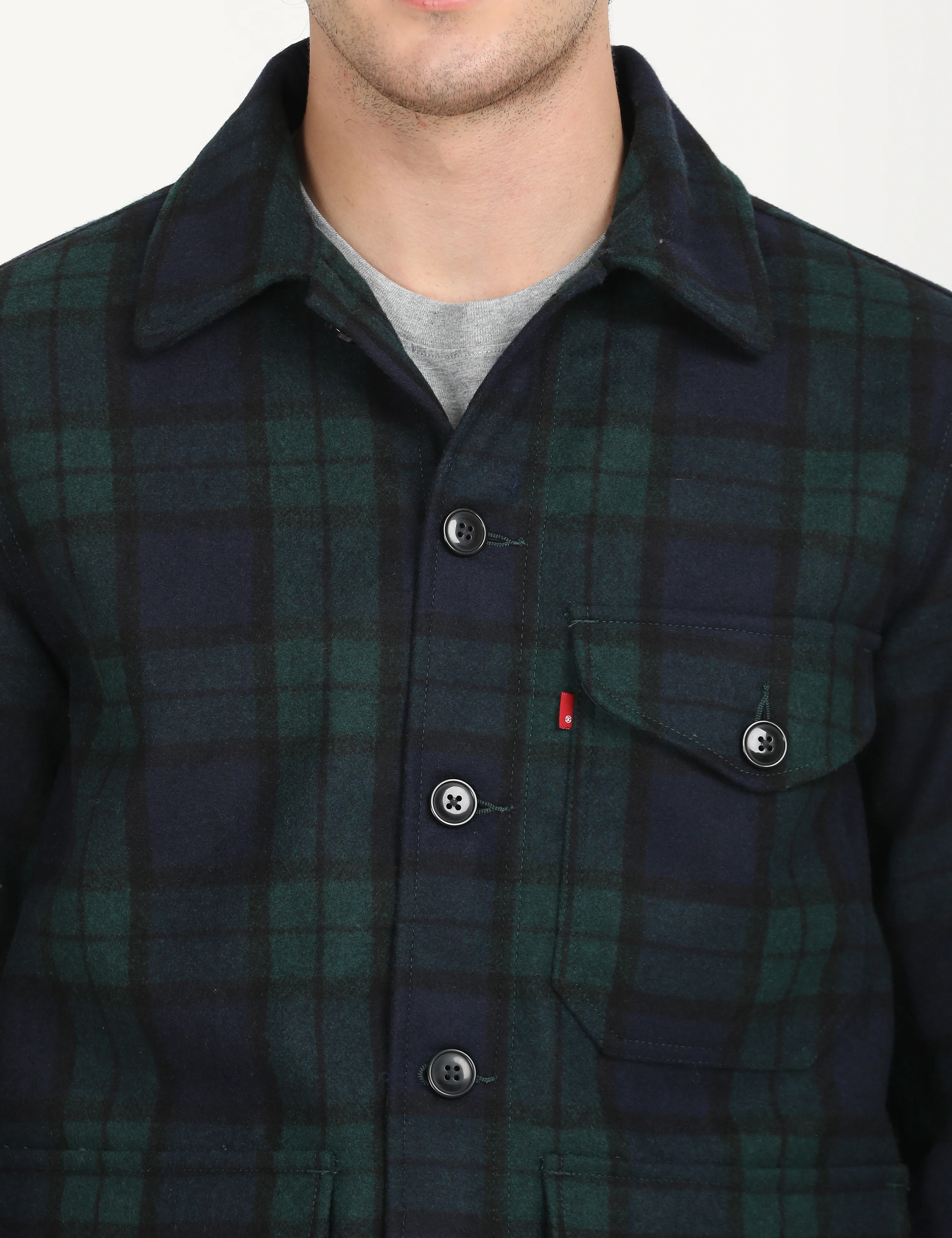 Men's Plaid Navy Spread Collar Shacket - Image 4