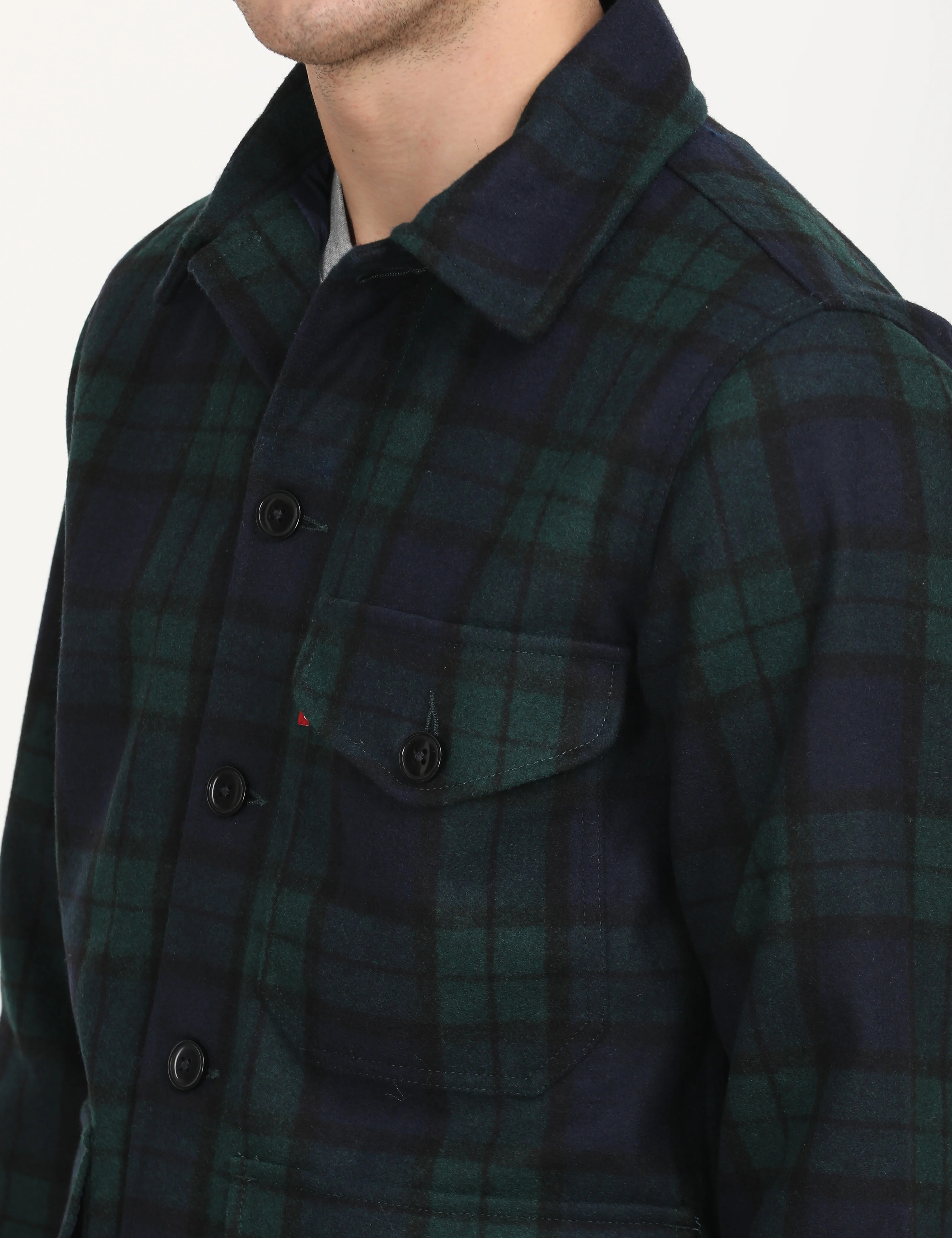 Men's Plaid Navy Spread Collar Shacket - Image 5