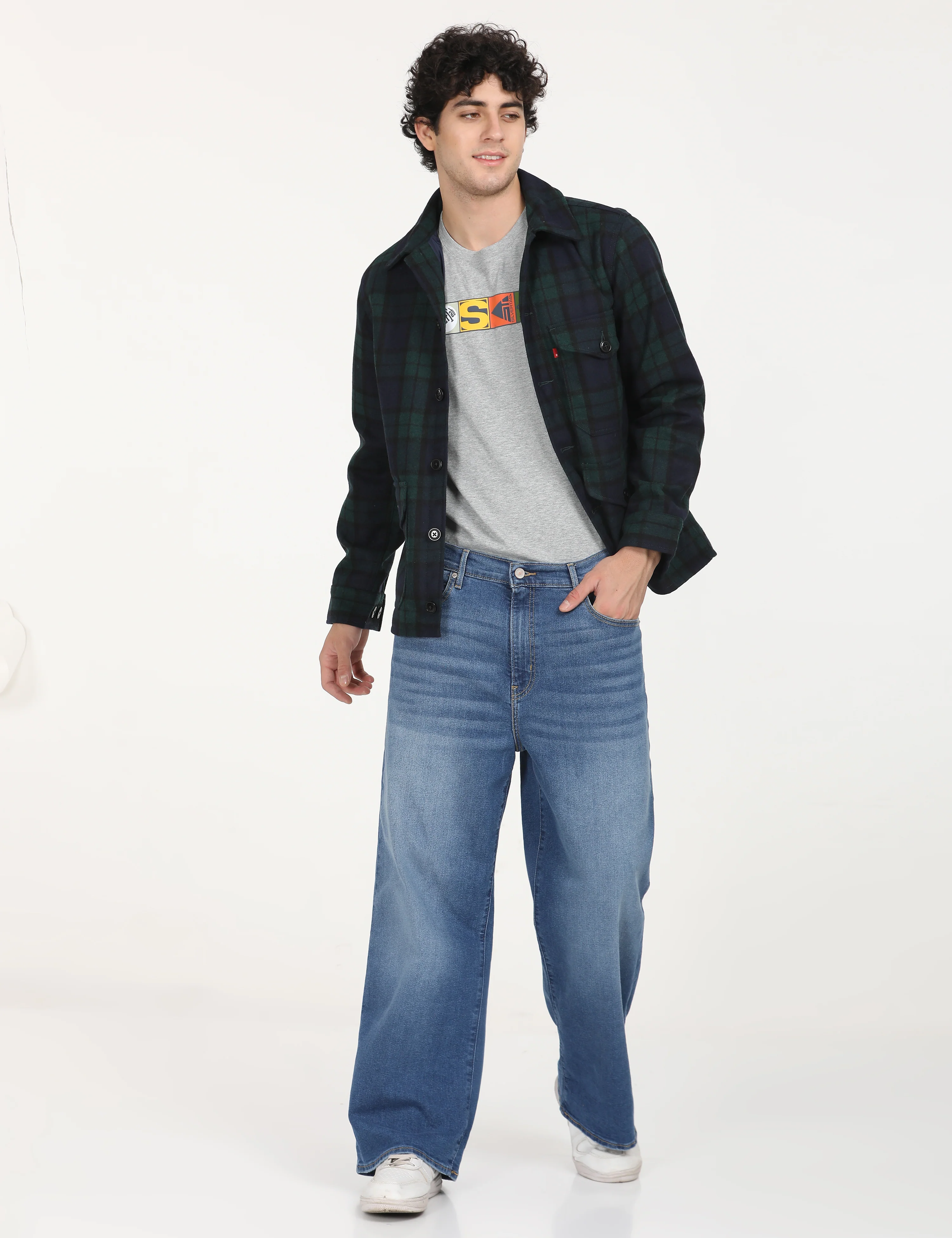 Men's Plaid Navy Spread Collar Shacket - Image 6