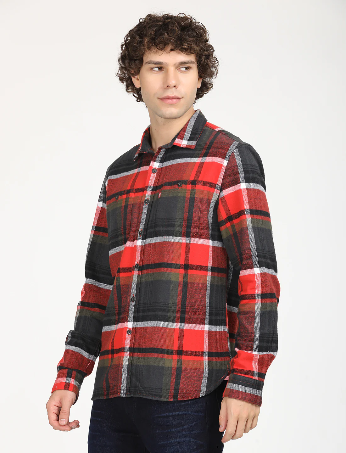 Men's Plaid Red Spread Collar Shacket - Image 2