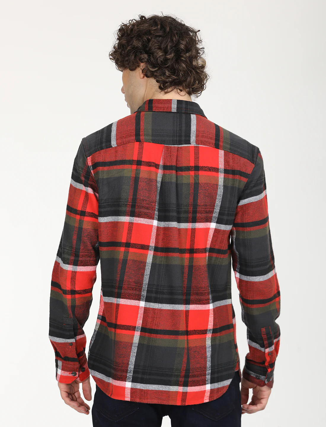 Men's Plaid Red Spread Collar Shacket - Image 3