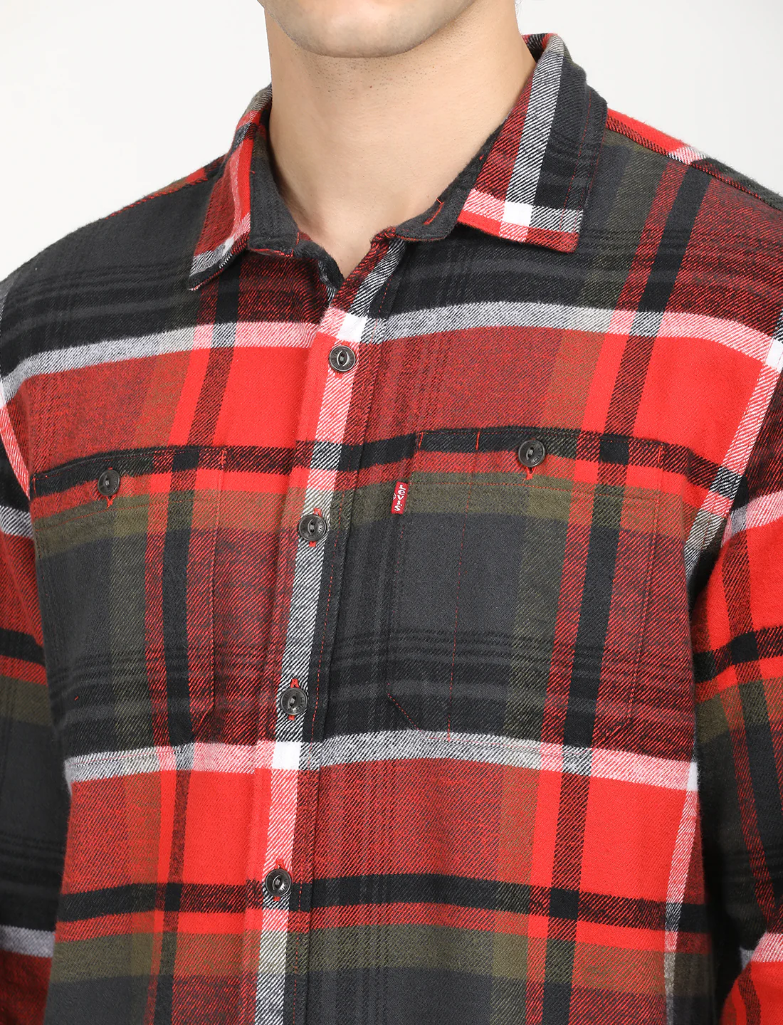 Men's Plaid Red Spread Collar Shacket - Image 5