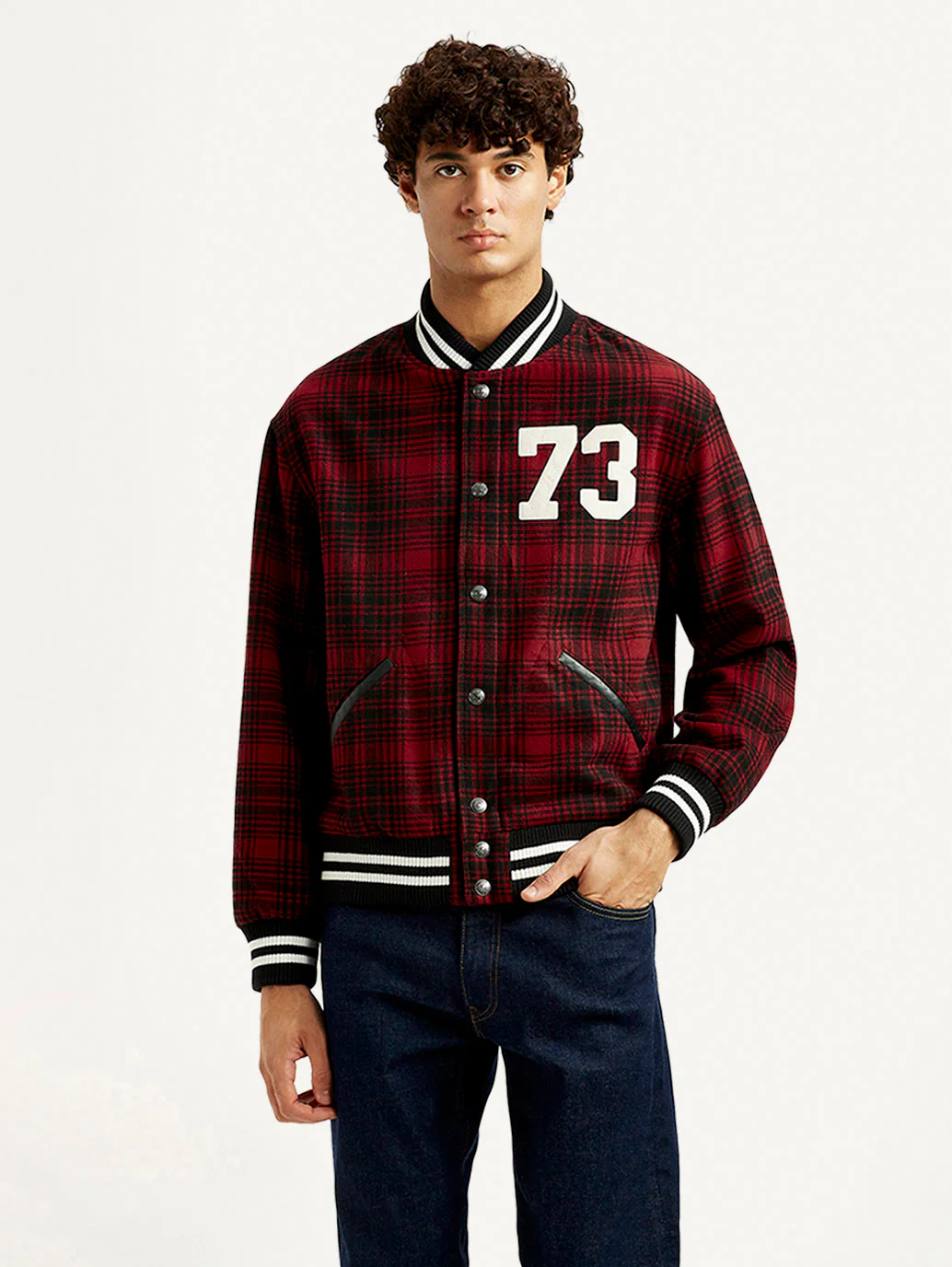 Men's Plaid Red Varsity Jacket - Image 2