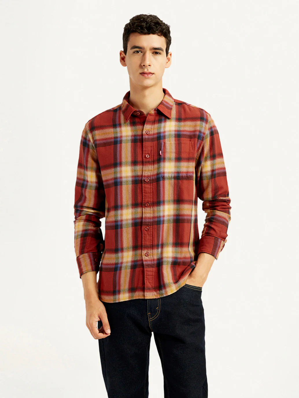 Men's Plaid Rust Slim Fit Shirt - Image 2