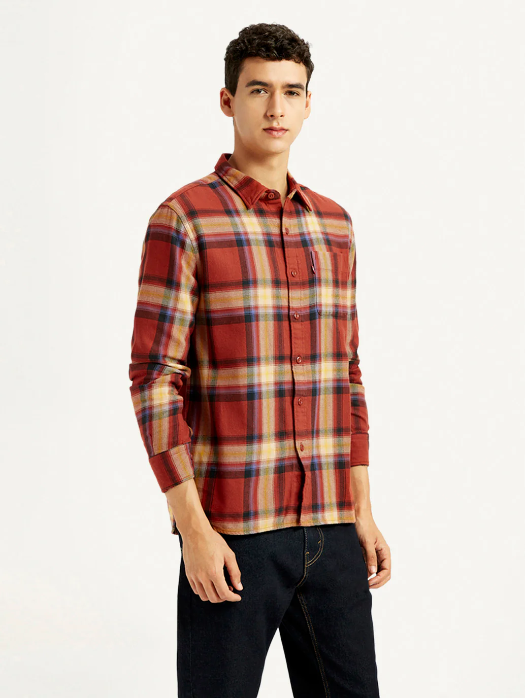 Men's Plaid Rust Slim Fit Shirt - Image 4