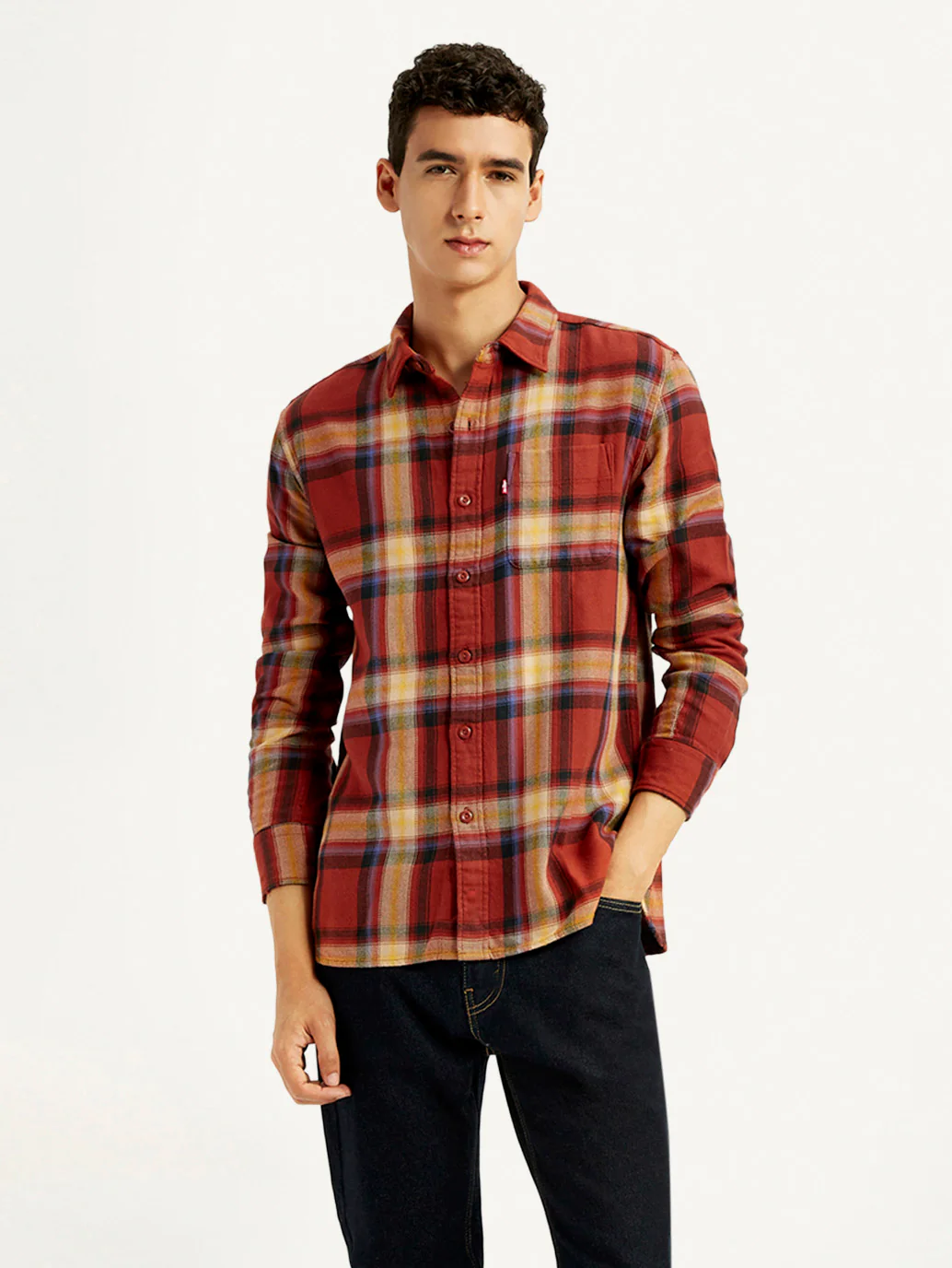 Men's Plaid Rust Slim Fit Shirt - Image 6