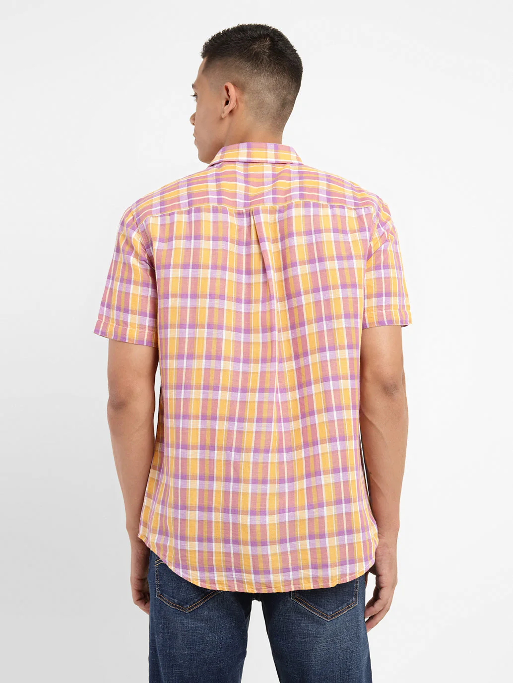 Men's Checkered Spread Collar Linen Shirt - Image 3