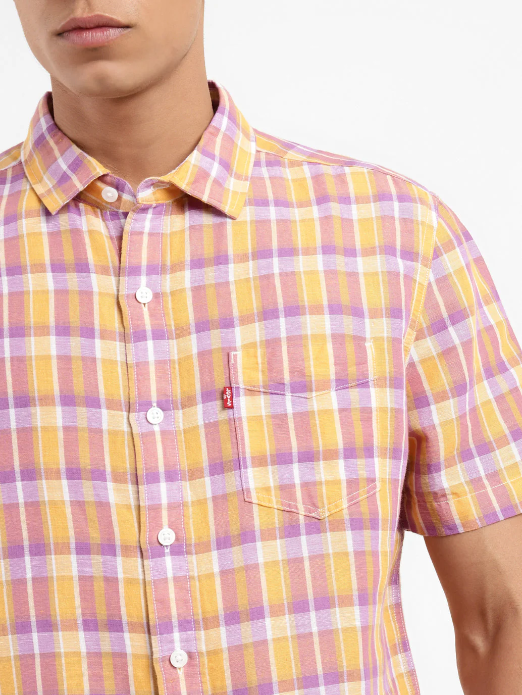 Men's Checkered Spread Collar Linen Shirt - Image 5