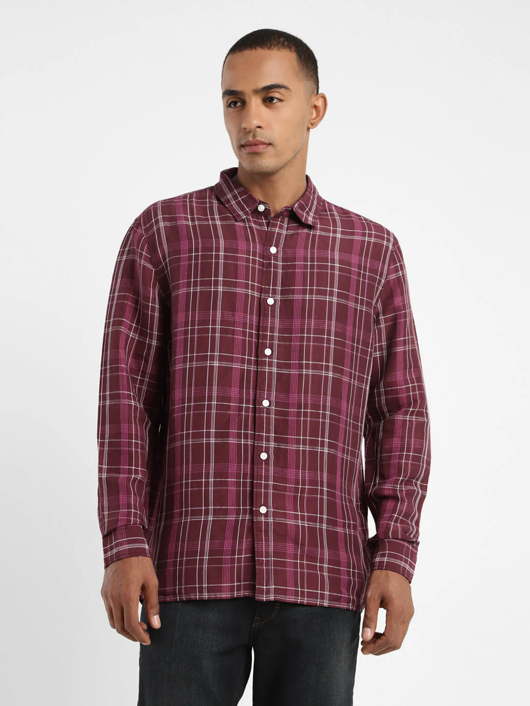Men's Checkered Spread Collar Linen Shirt