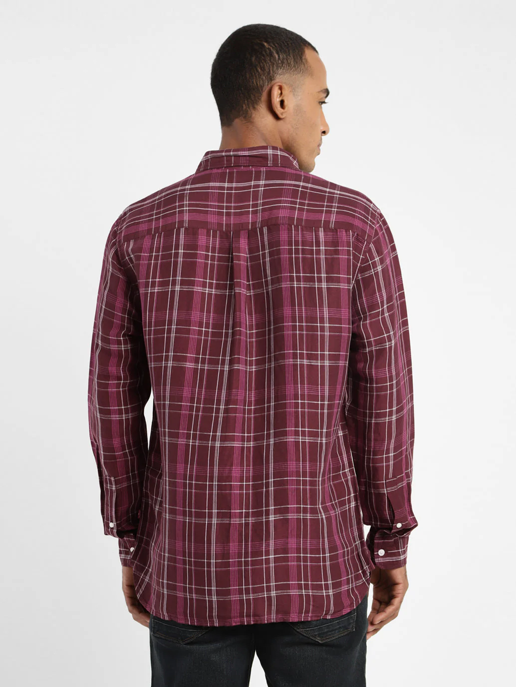 Men's Checkered Spread Collar Linen Shirt - Image 3
