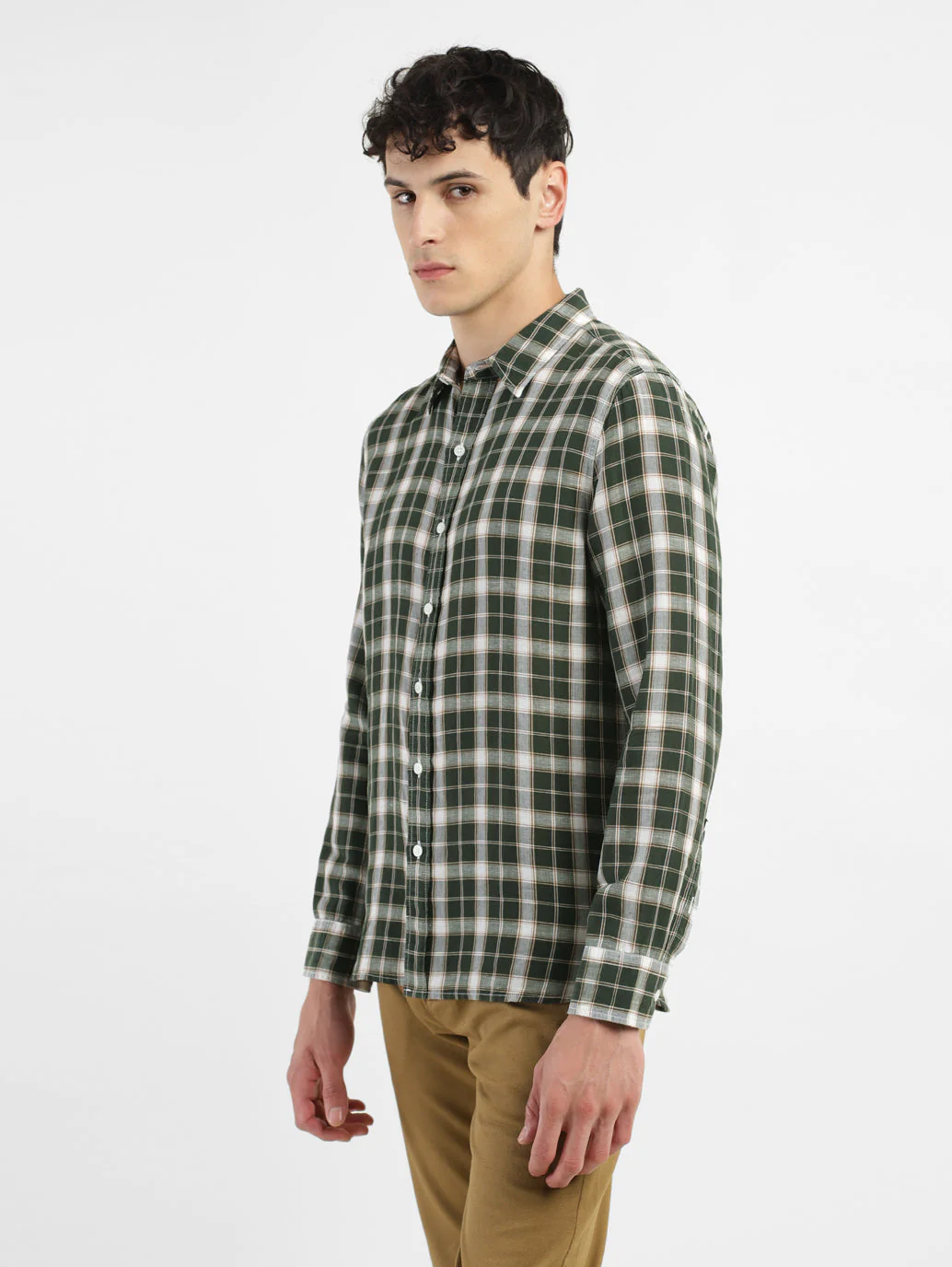 Men's Checkered Spread Collar Linen Shirt - Image 4