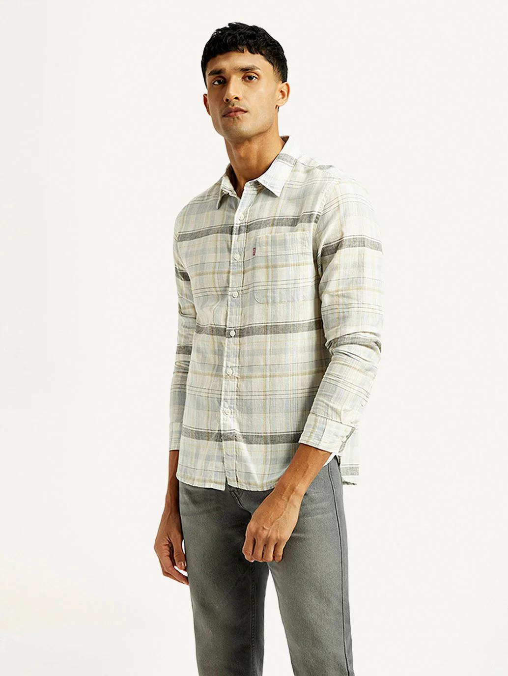 Men's Plaid Slim Fit Linen Shirt - Image 4
