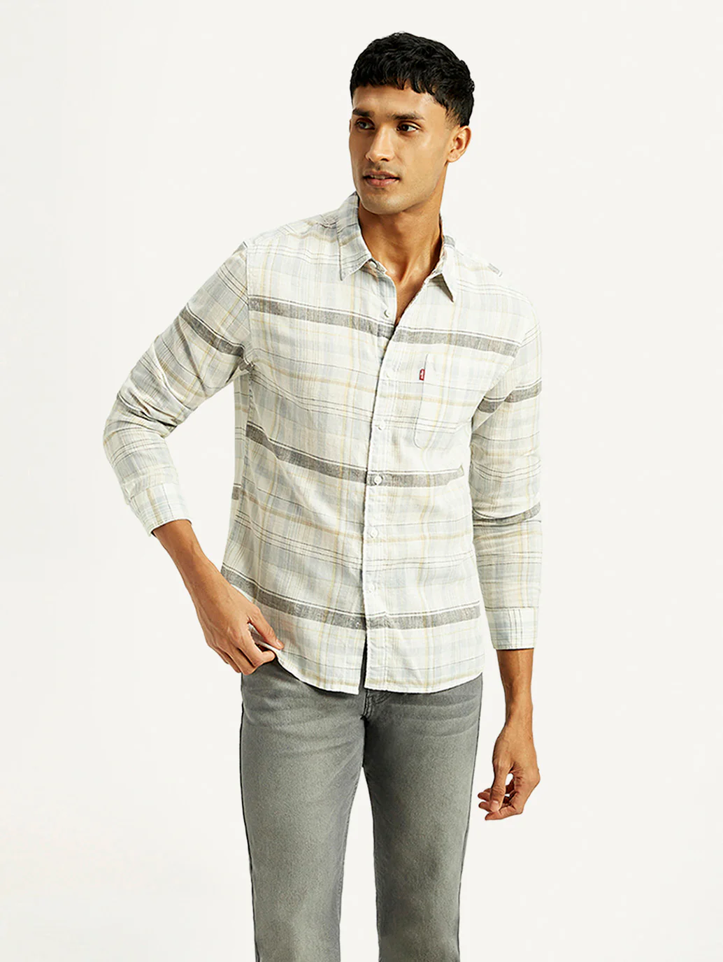 Men's Plaid Slim Fit Linen Shirt - Image 5