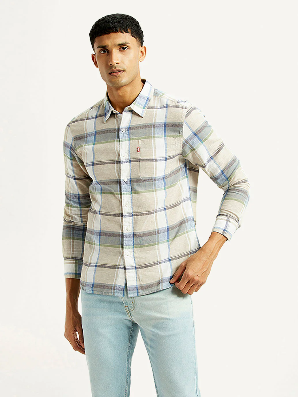 Men's Plaid Slim Fit Linen Shirt - Image 2