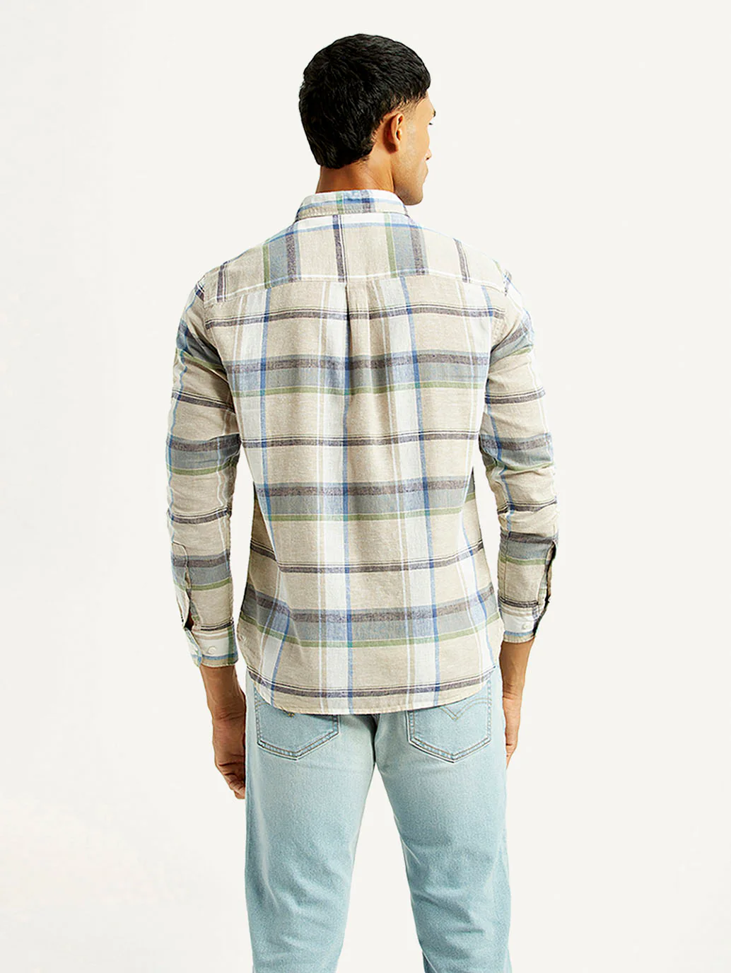 Men's Plaid Slim Fit Linen Shirt - Image 3