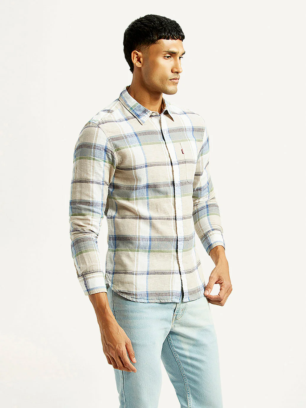 Men's Plaid Slim Fit Linen Shirt - Image 5