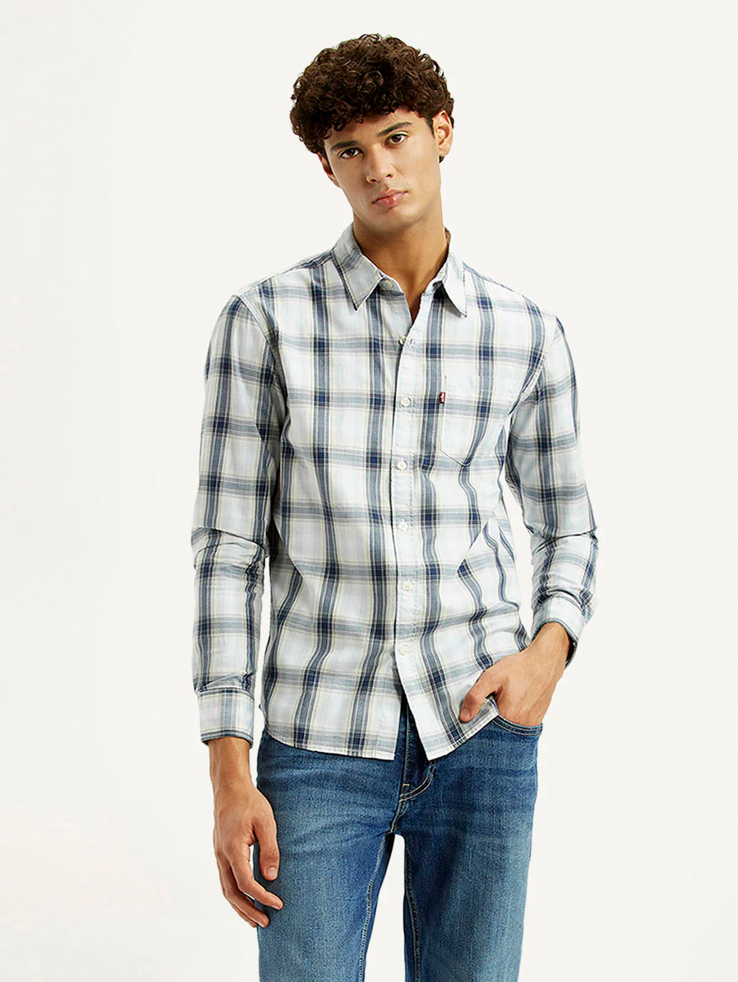 Men's Plaid White Slim Fit Shirt