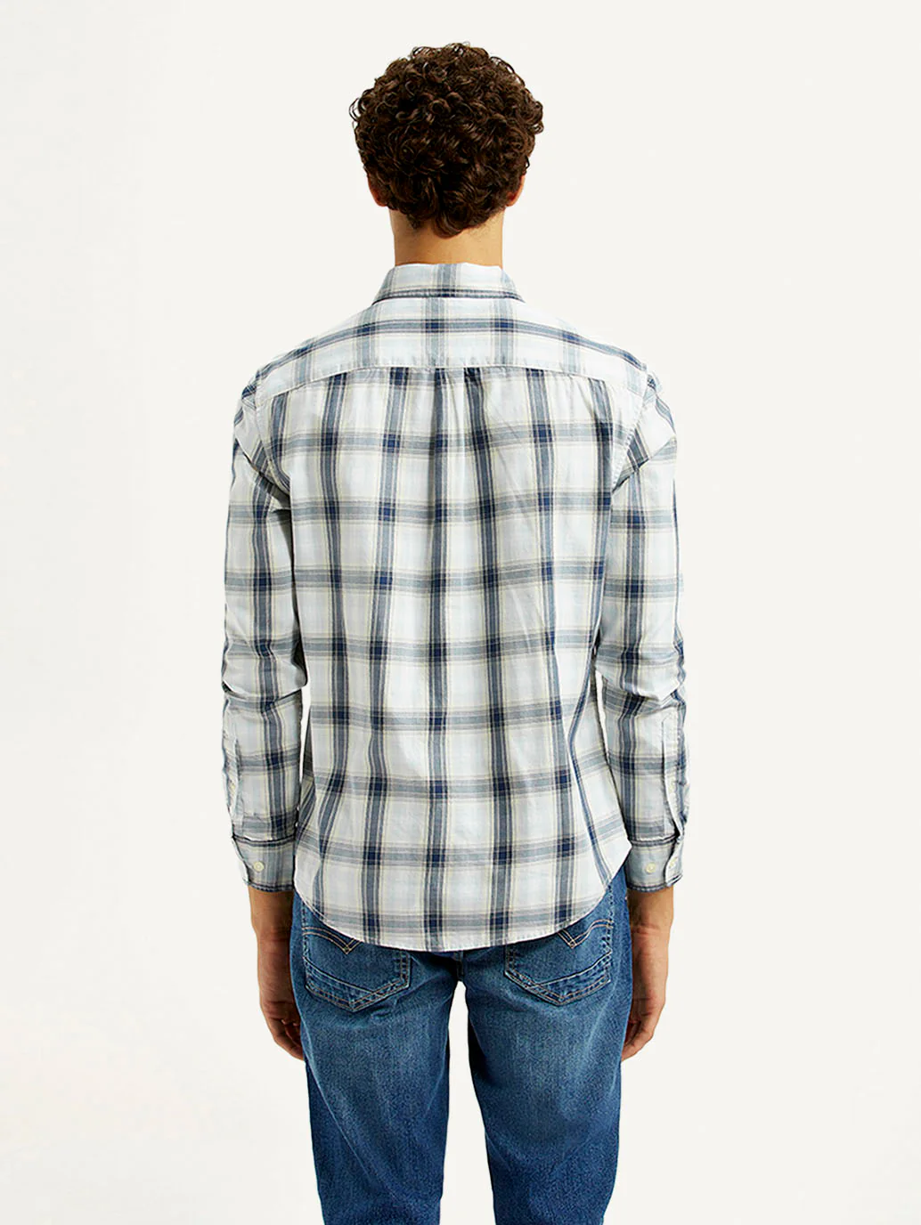 Men's Plaid White Slim Fit Shirt - Image 2