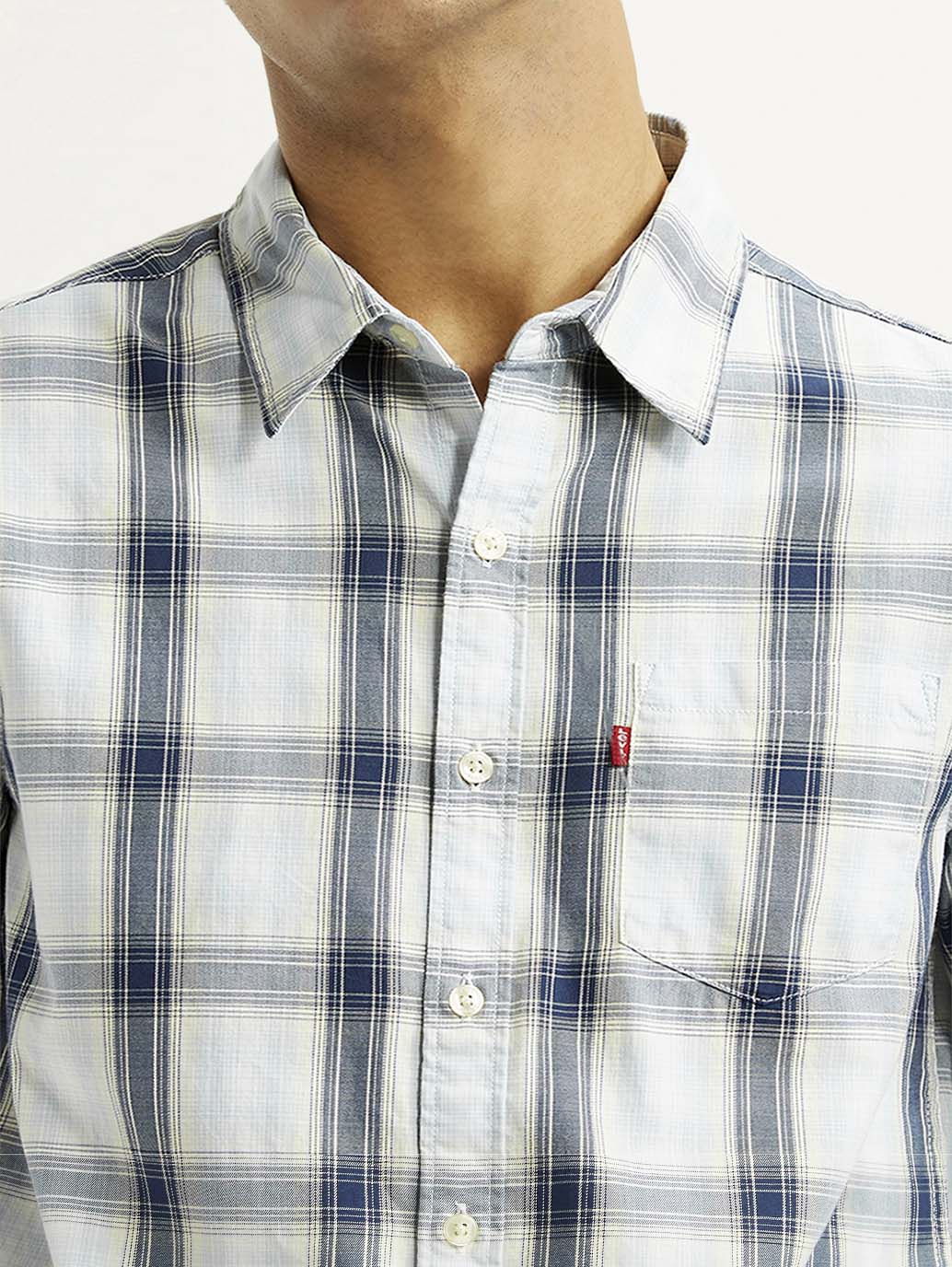 Men's Plaid White Slim Fit Shirt - Image 3