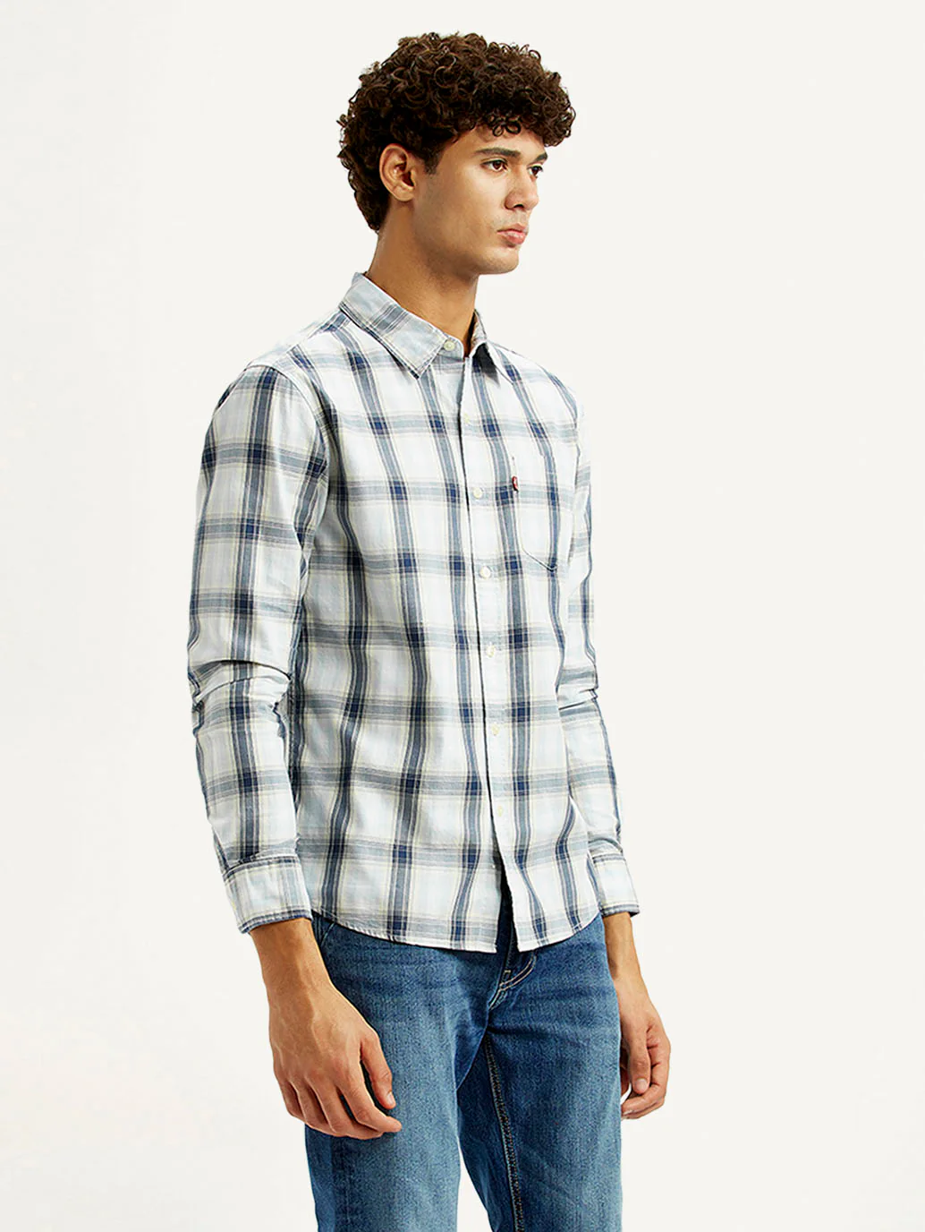 Men's Plaid White Slim Fit Shirt - Image 4