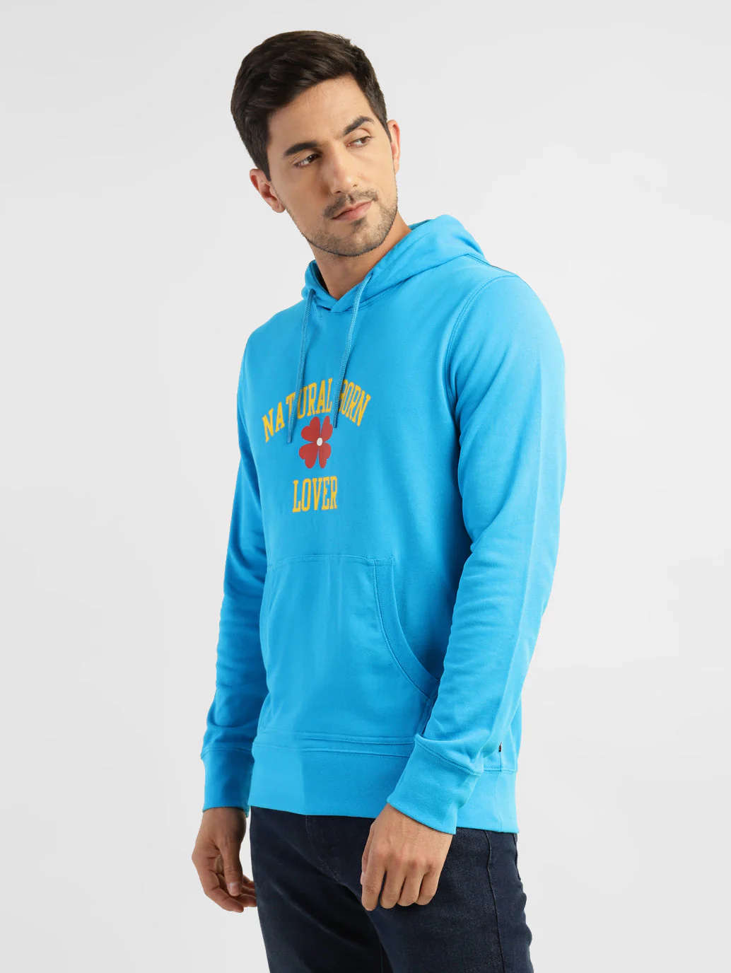 Men's Printed Hooded Sweatshirt Blue - Image 3