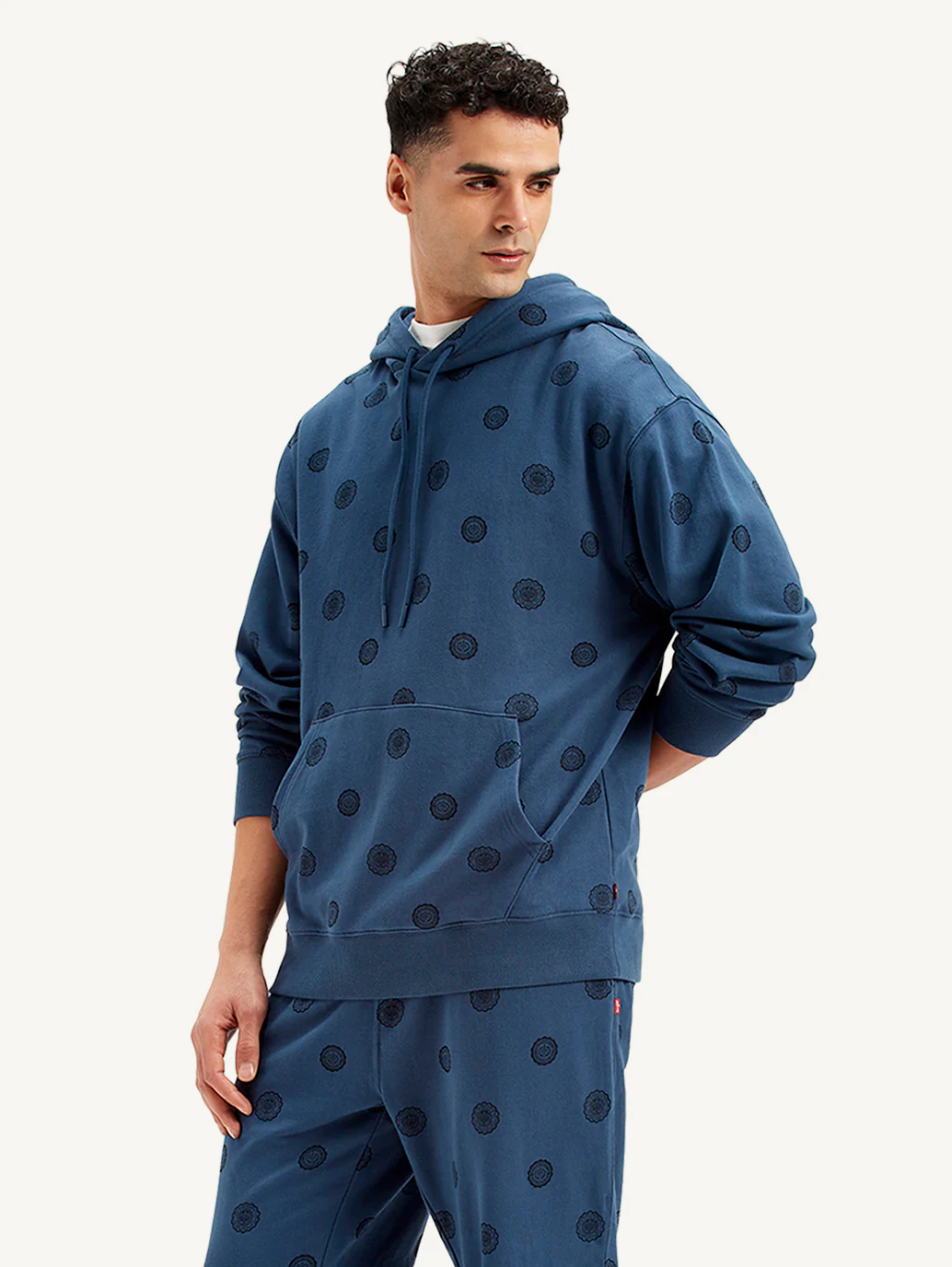 Men's Printed Navy Hooded Sweatshirt - Image 2