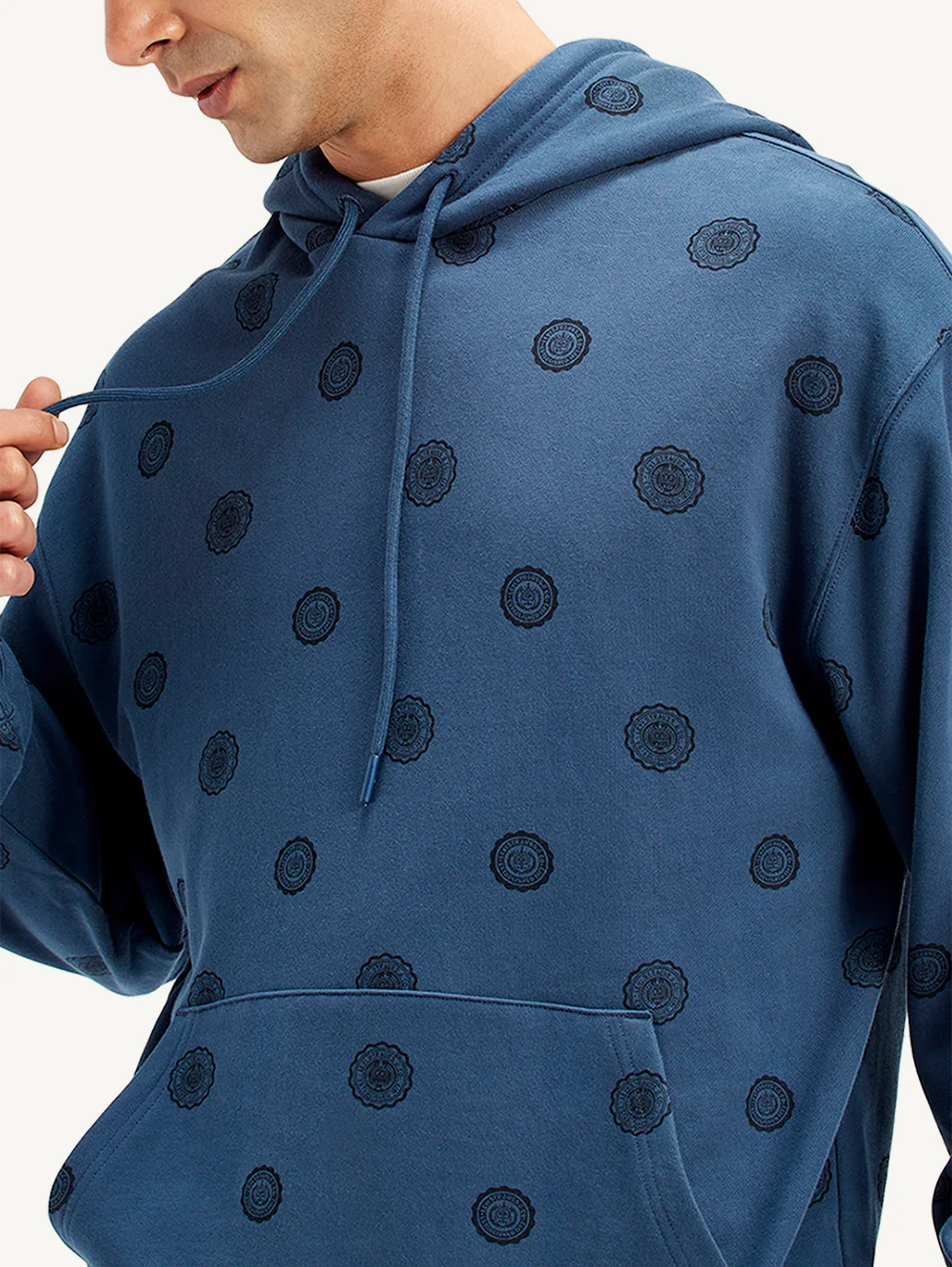 Men's Printed Navy Hooded Sweatshirt - Image 5