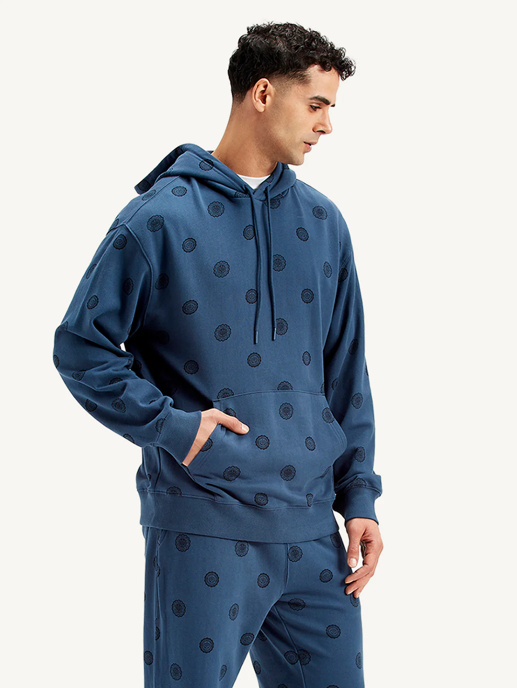 Men's Printed Navy Hooded Sweatshirt - Image 6