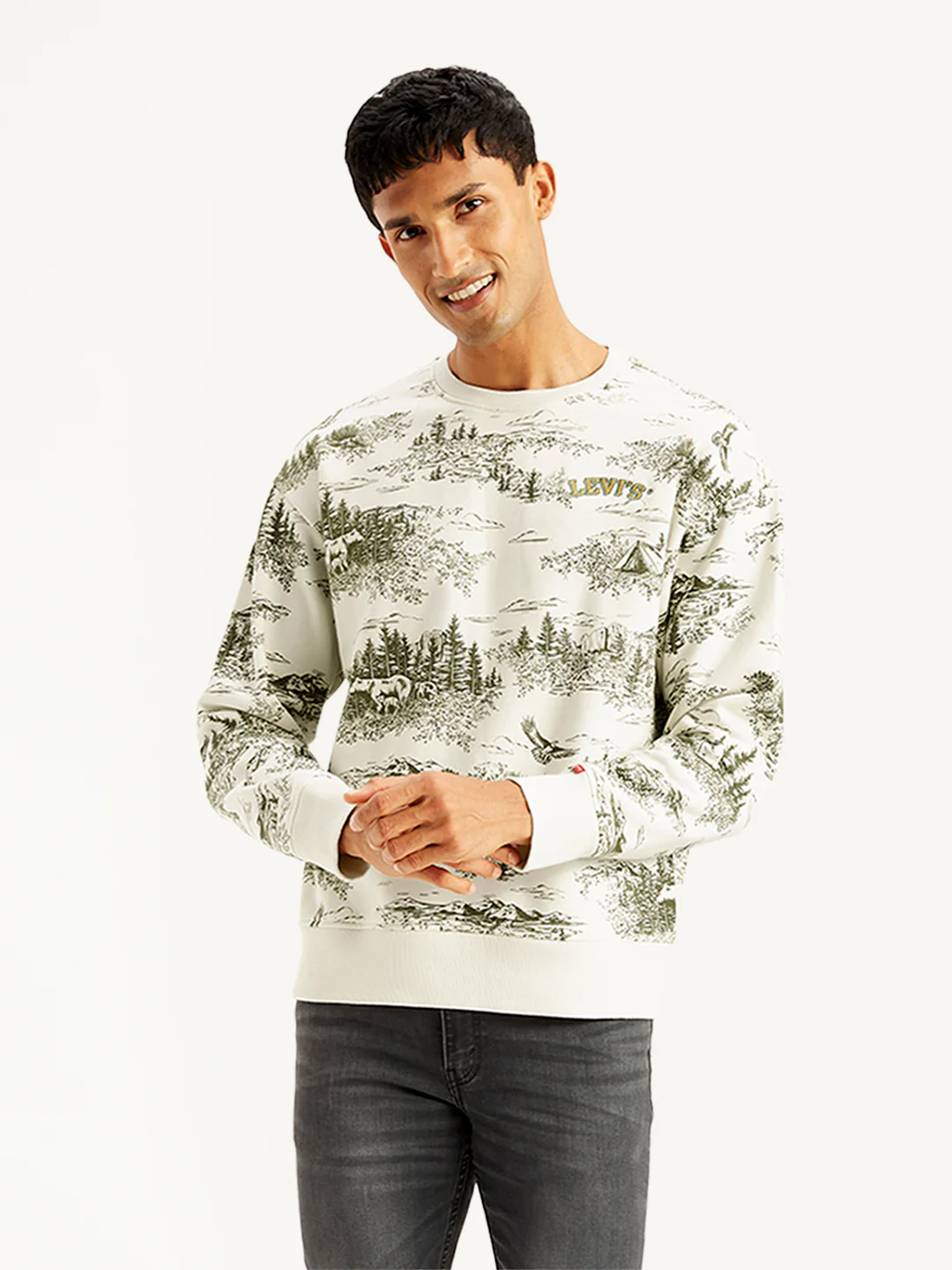 Men's Printed Off-White Crew Neck Sweatshirt - Image 2