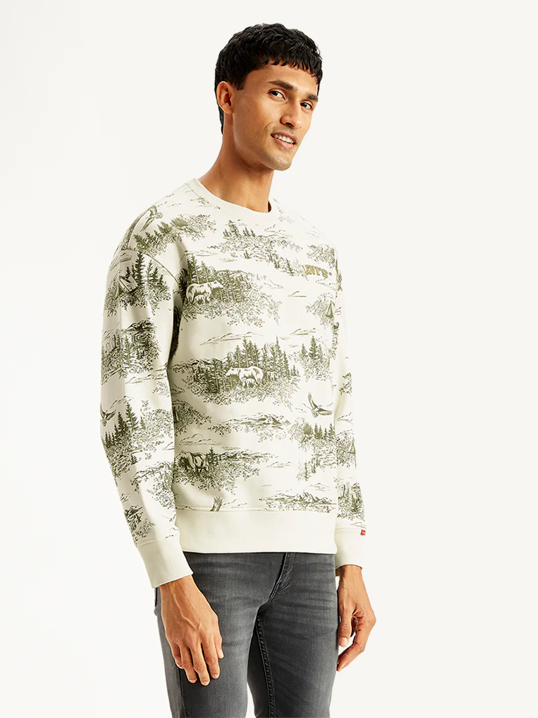 Men's Printed Off-White Crew Neck Sweatshirt - Image 4
