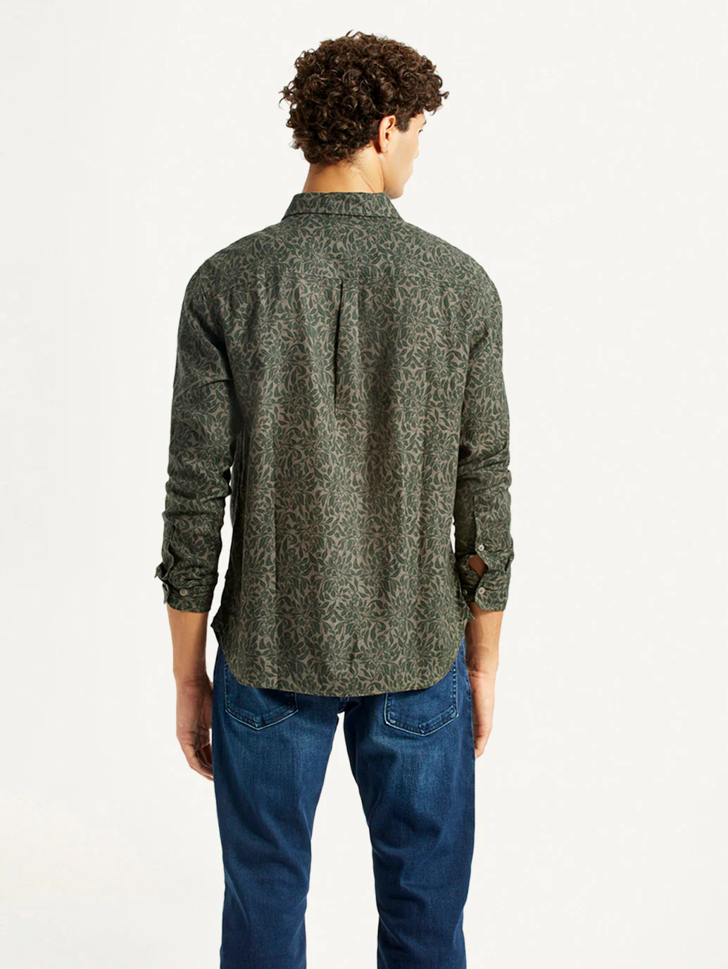 Men's Printed Olive Green Slim Fit Shirt - Image 2