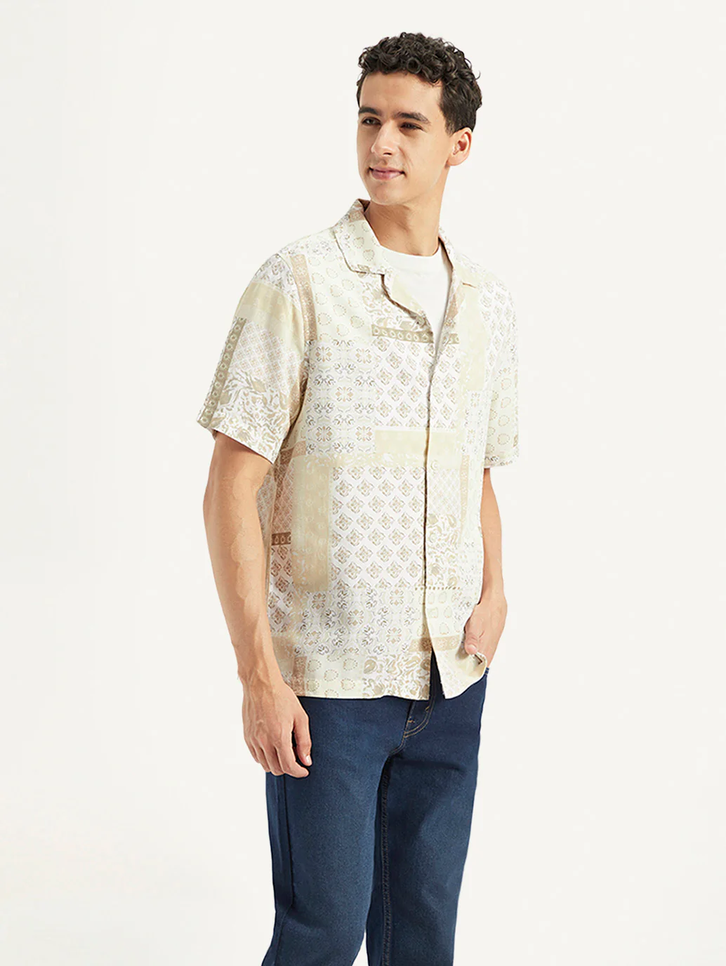 Men's Printed Resort Collar Loose Fit Linen Shirt - Image 5