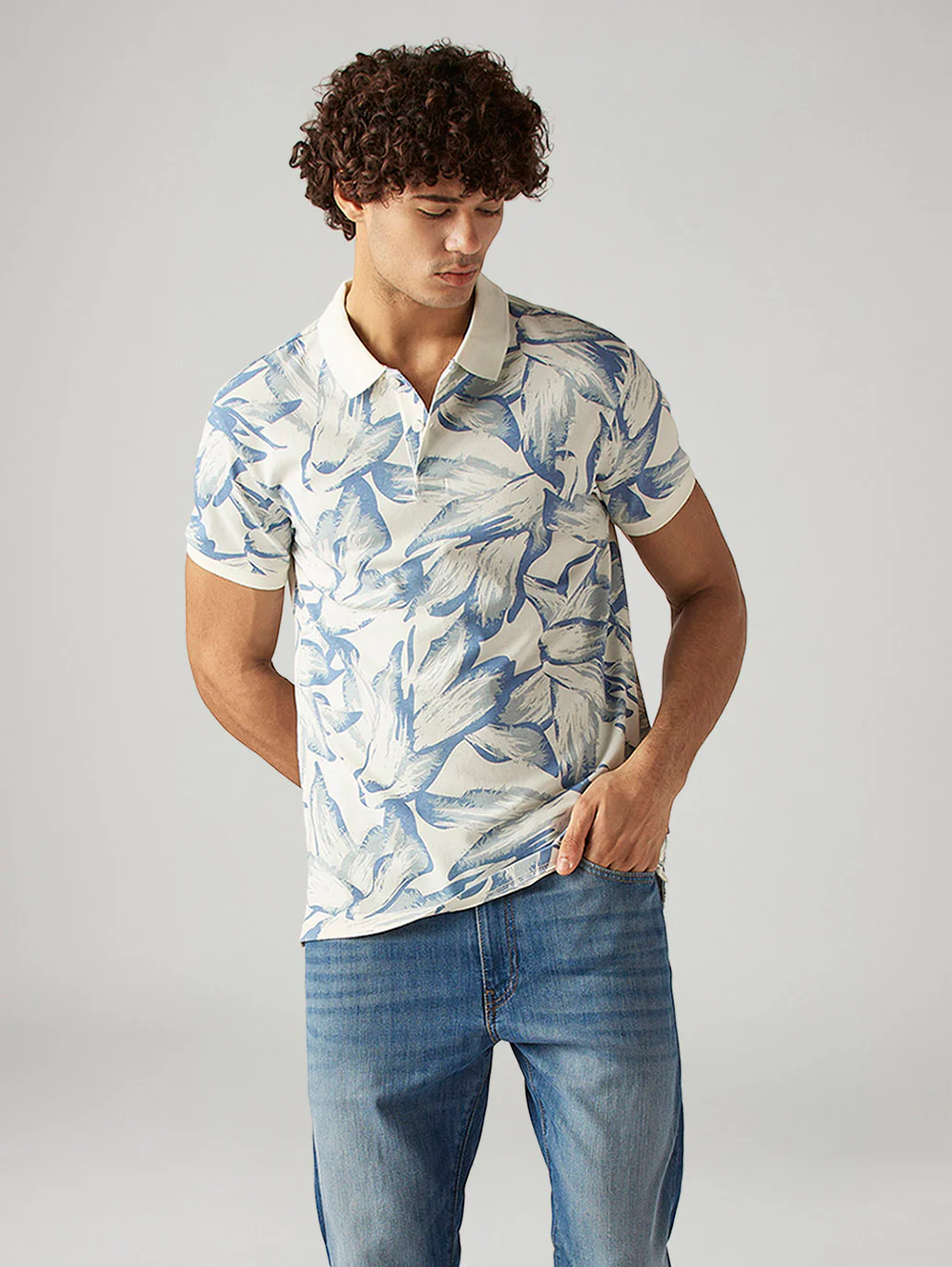 Men's Printed Slim Fit Pique Polo T-Shirt