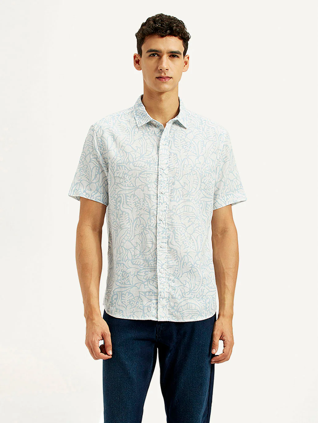 Men's Printed Slim Fit Linen Shirt - Image 2
