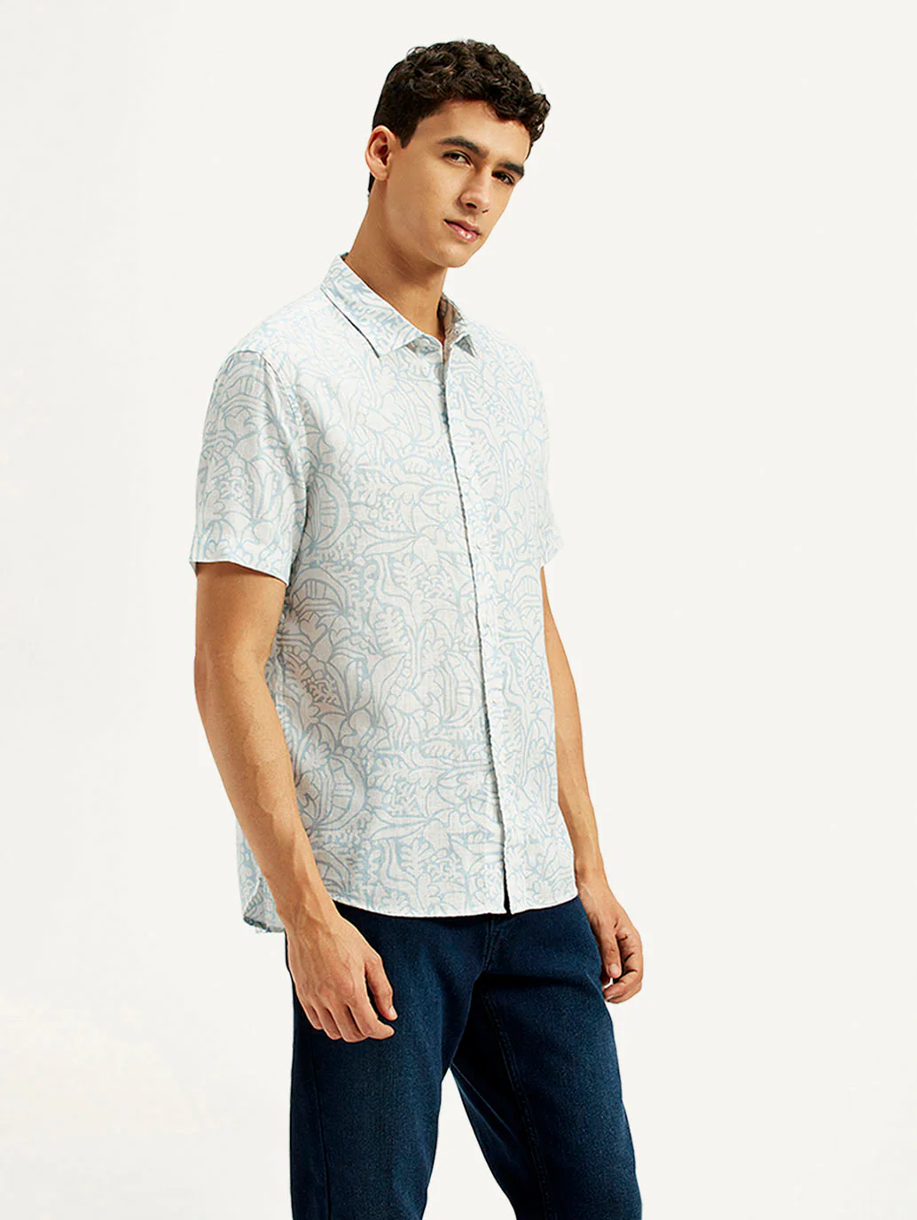 Men's Printed Slim Fit Linen Shirt - Image 5