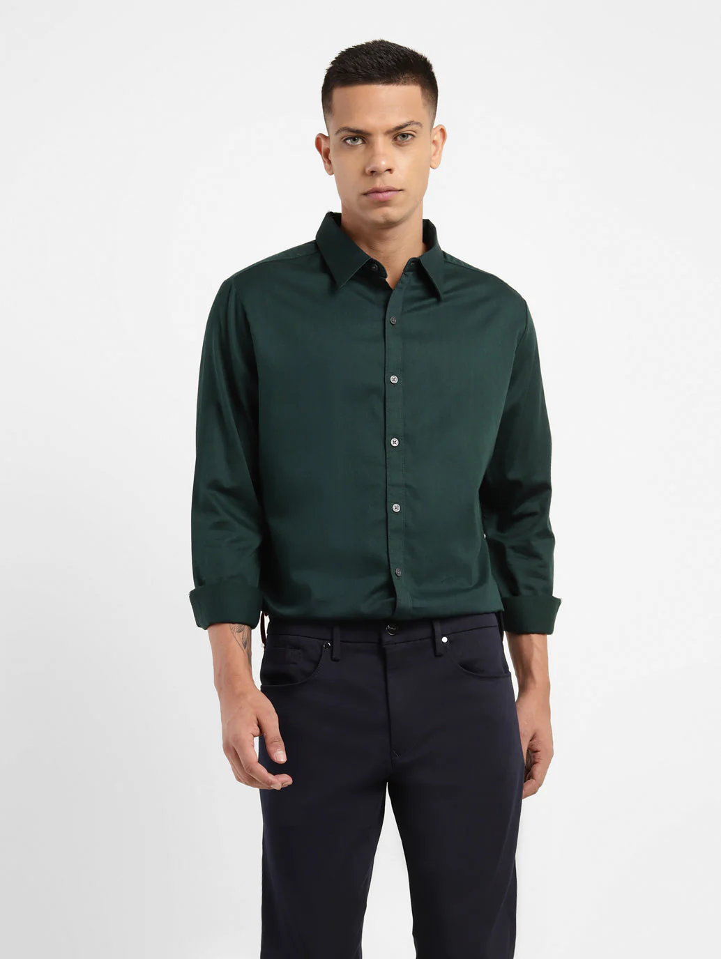 Men's Solid Spread Collar Shirt - Image 2