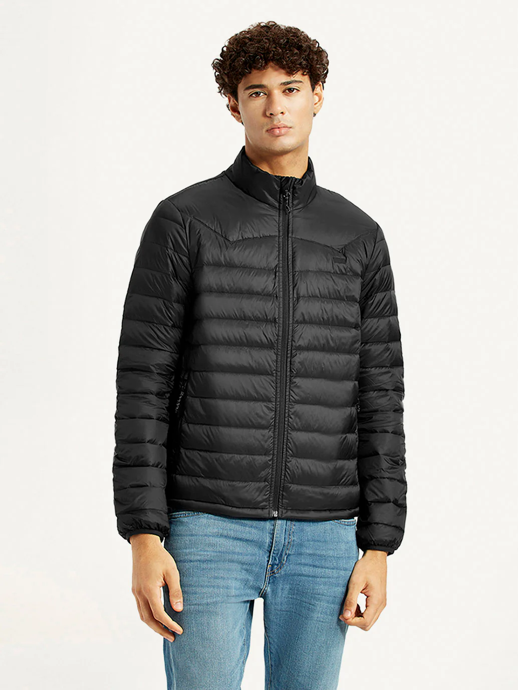 Men's Quilted Black Slim Fit Puffer Jacket - Image 2