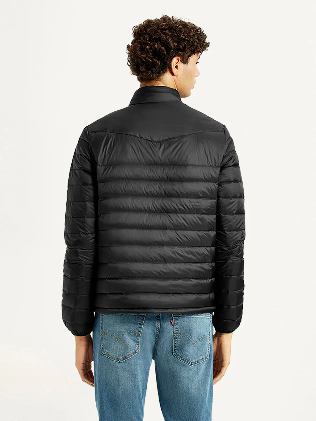 Men's Quilted Black Slim Fit Puffer Jacket - Image 3