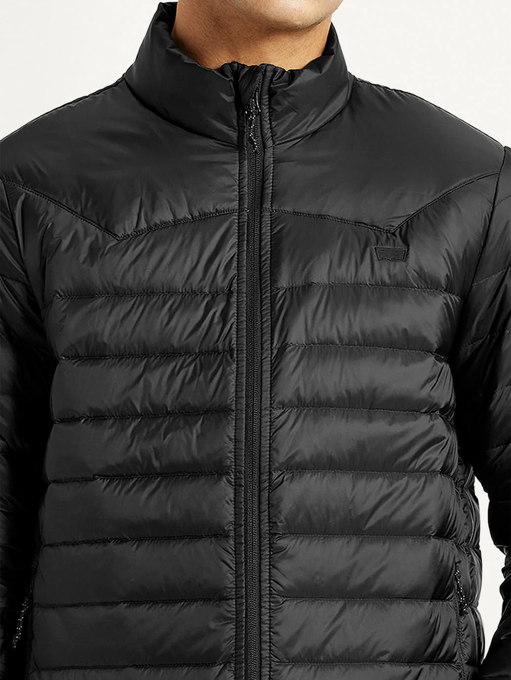 Men's Quilted Black Slim Fit Puffer Jacket - Image 4