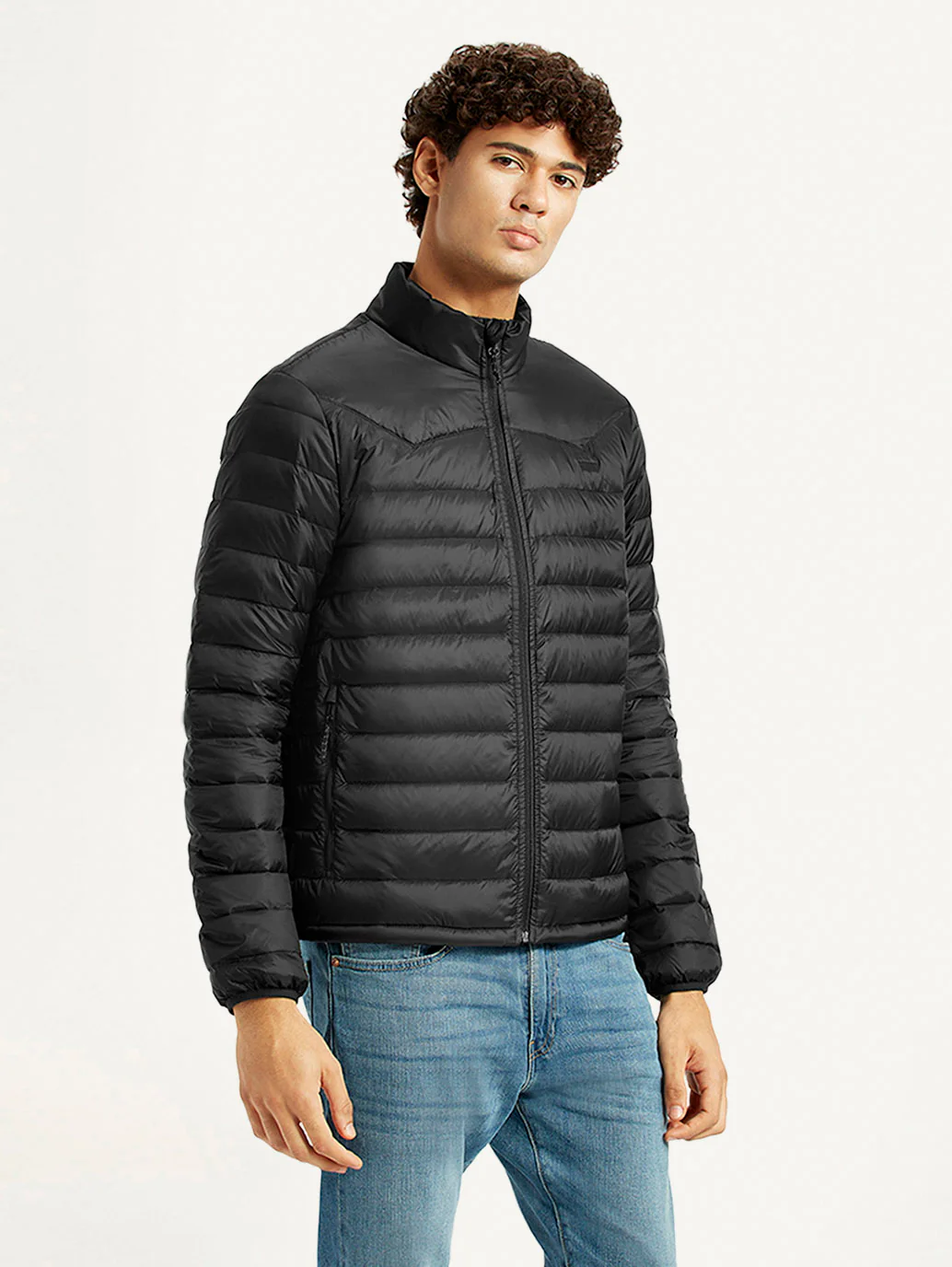 Men's Quilted Black Slim Fit Puffer Jacket - Image 5