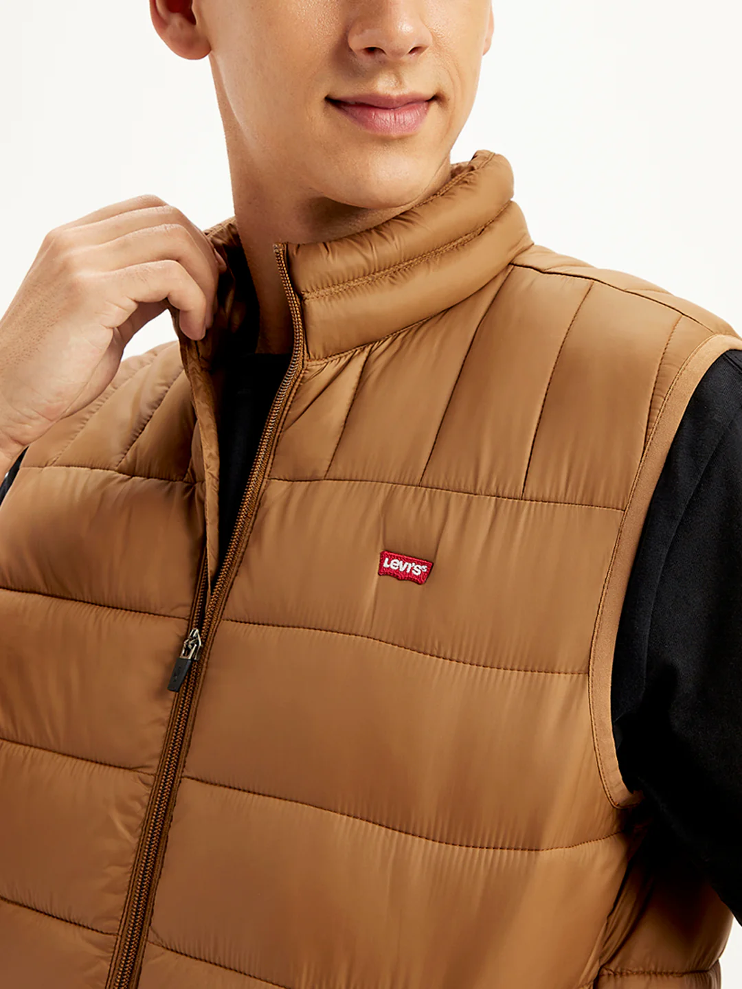 Men's Quilted Brown High Neck Puffer Jacket - Image 5