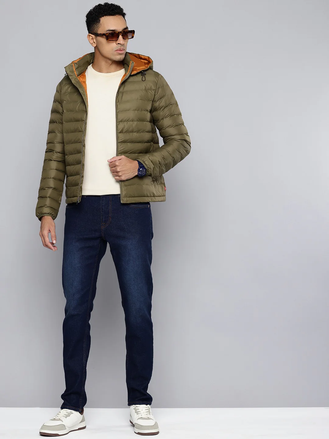 Men's Quilted Brown Hooded Puffer Jacket