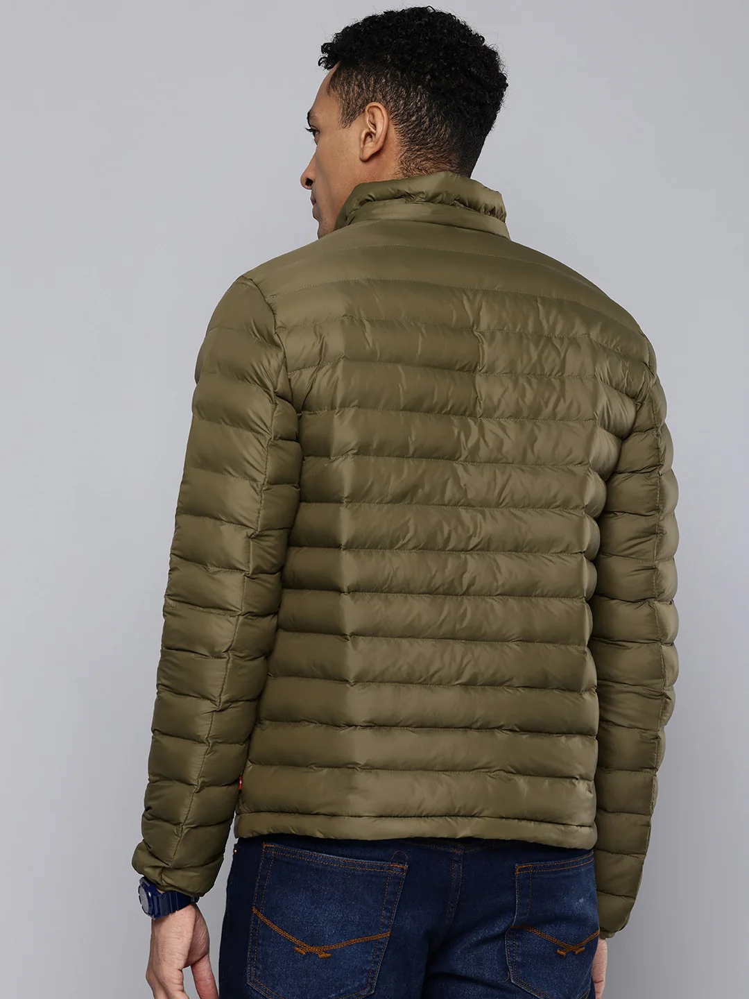 Men's Quilted Brown Hooded Puffer Jacket - Image 5