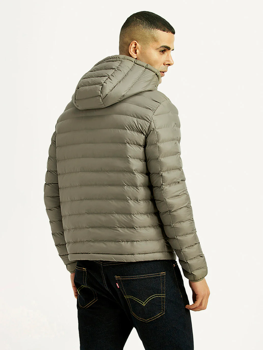 Men's Quilted Grey Puffer Jacket - Image 3