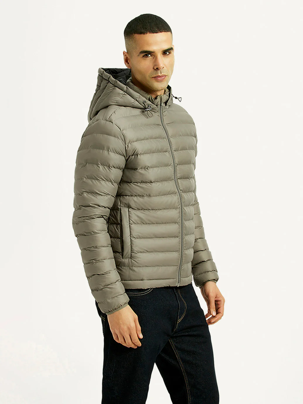 Men's Quilted Grey Puffer Jacket - Image 5