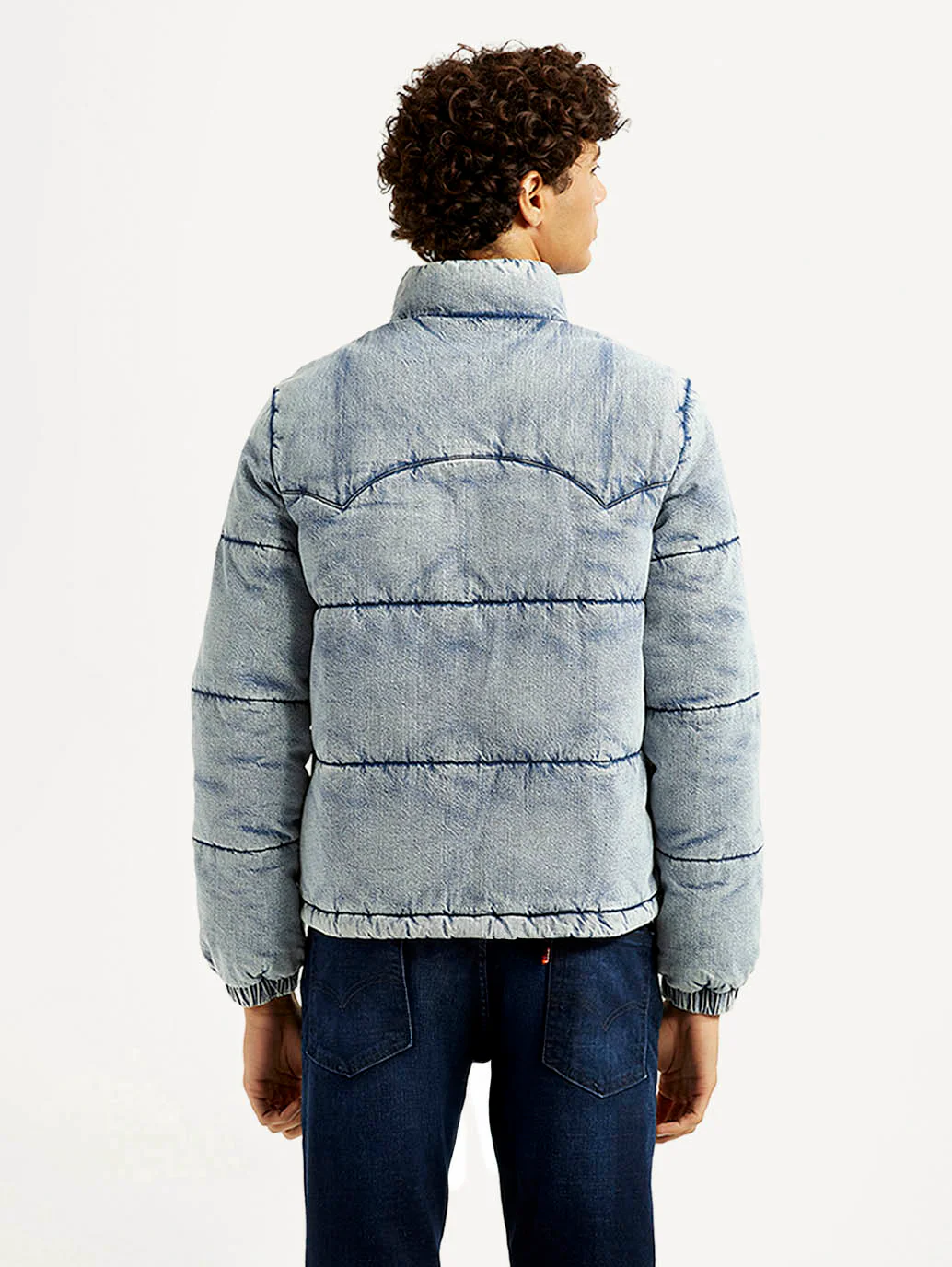 Men's Quilted Light Blue Puffer Jacket - Image 3