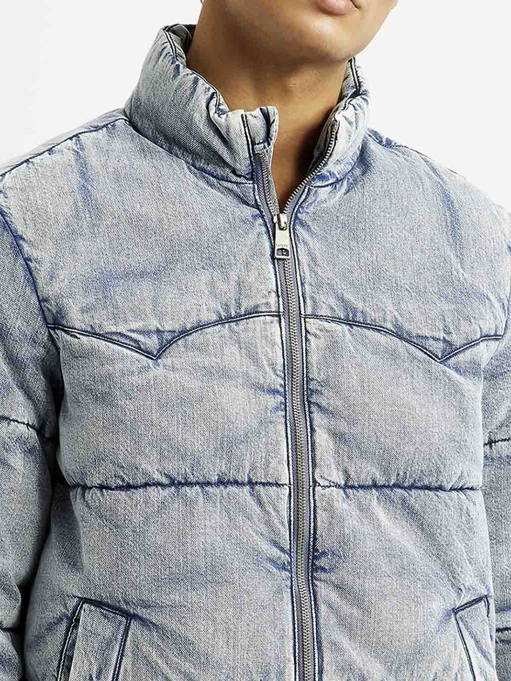 Men's Quilted Light Blue Puffer Jacket - Image 4