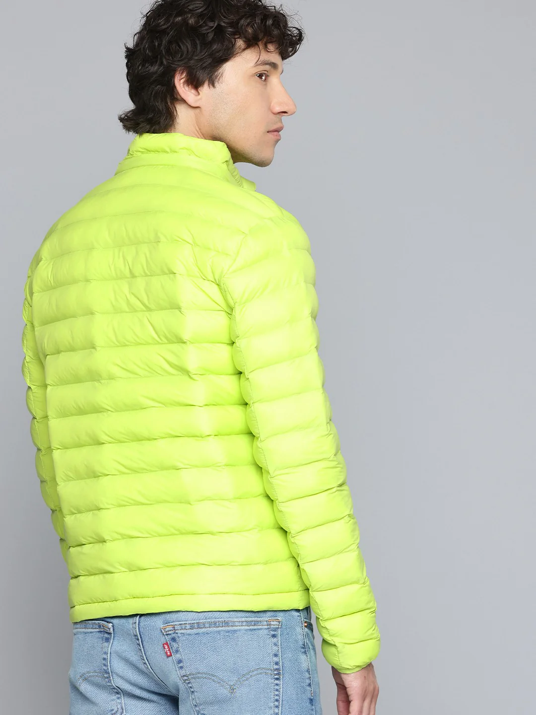 Men's Quilted Lime-Green Hooded Puffer Jacket - Image 2