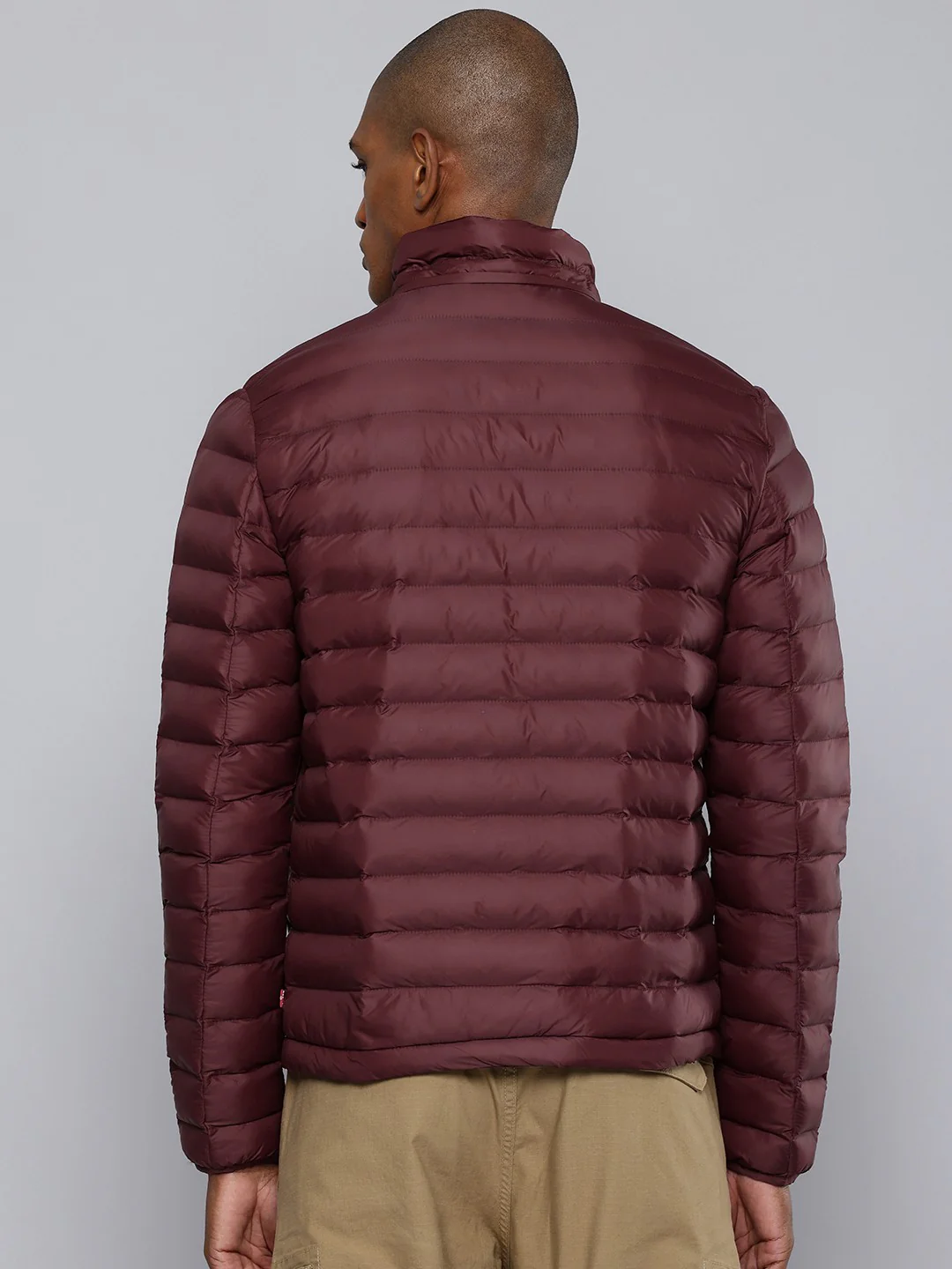 Men's Quilted Maroon Hooded Puffer Jacket - Image 3